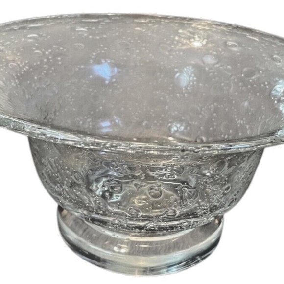 Vintage Hand Blown Footed Clear Art Glass Bowl Dish With Large Air Bubbles - Picture 5 of 10